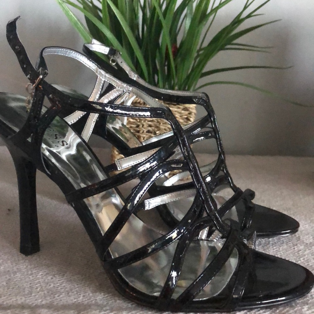 Guess black strappy heels Size 7 1/2.